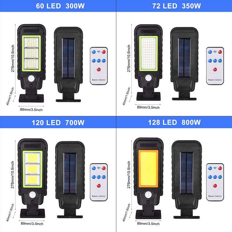 60/72/120/128led Cob Napelemes Utcai Lámpa Pir Mozgásérzékelős Fali + Távirányító