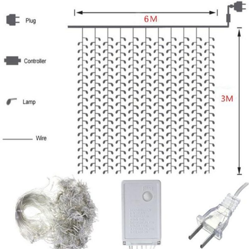 6x3m Kültéri Karácsonyfa Húr Tündér Esküvői Függöny Lámpa 110v