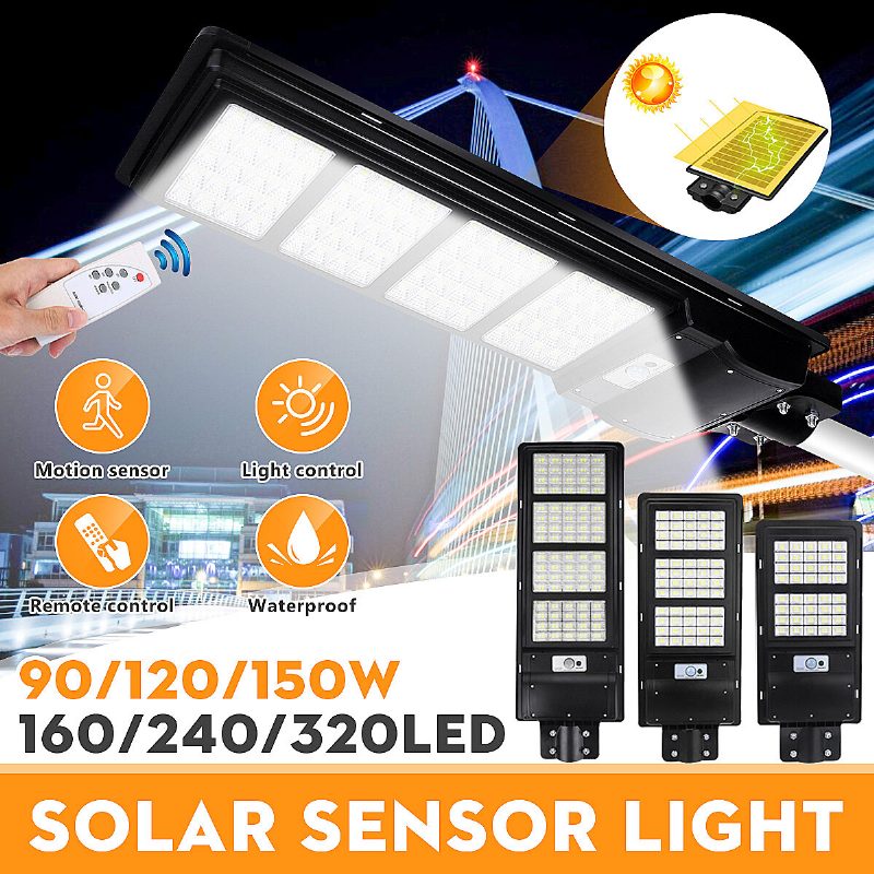 90/120/150w 160/240/320led Solar Street Light Pir Mozgásérzékelős Fali Lámpa Távirányítóval