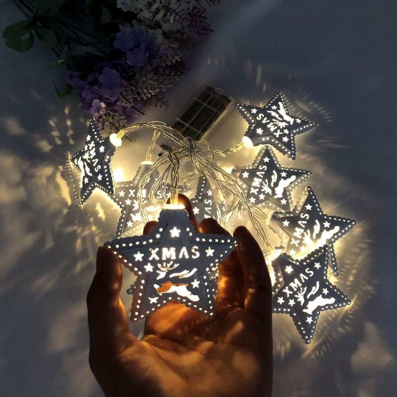 Akkumulátoros 3m 20 Led Függő Pentagram Formájú Zsinór Lámpa Karácsonyi Otthoni Dekorációhoz