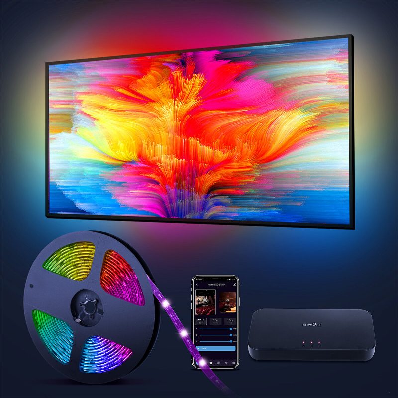 Blitzwill Bw-lb2 Wifi Tv Led Szalag 5 M Képernyő Szinkronizálás És Zene Szinkron Tv Fénysávval Ugyanazon A Képernyőn Bare Board Magic Color Vezérlődobozzal 2 Hdmi Kábel Smart Hangvezérlés Tápegység 12v/3a