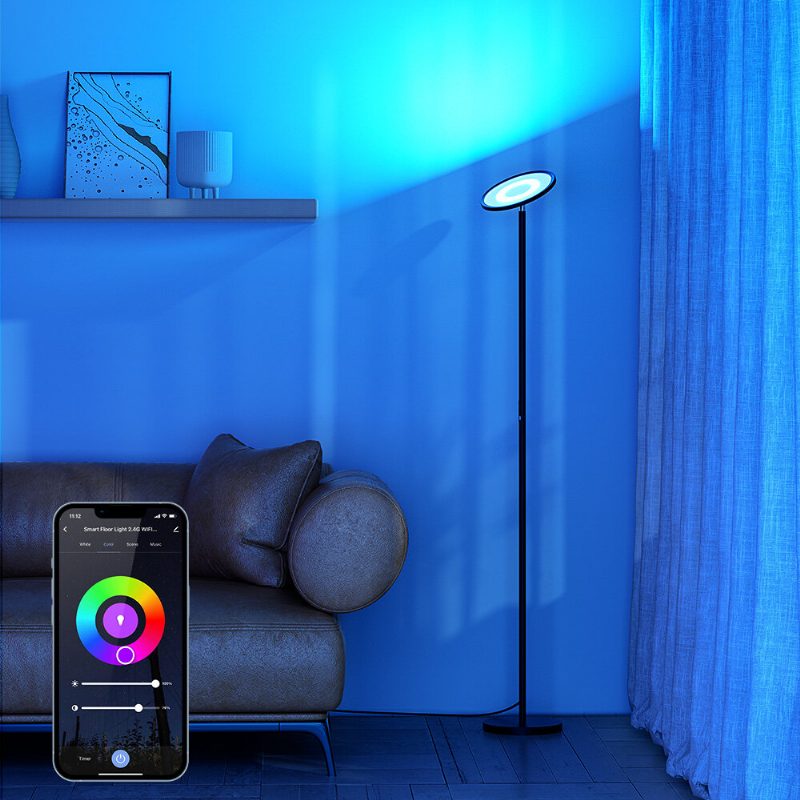 Blitzwill Bwl-fl-0002 25w 2700k~6500k+rgb Intelligens Állólámpa Fokozatmentesen Szabályozható 2000lm-ig App Control A Hangvezérlés Működik A Google Assistant Alexa Ac100-240v Segítségével