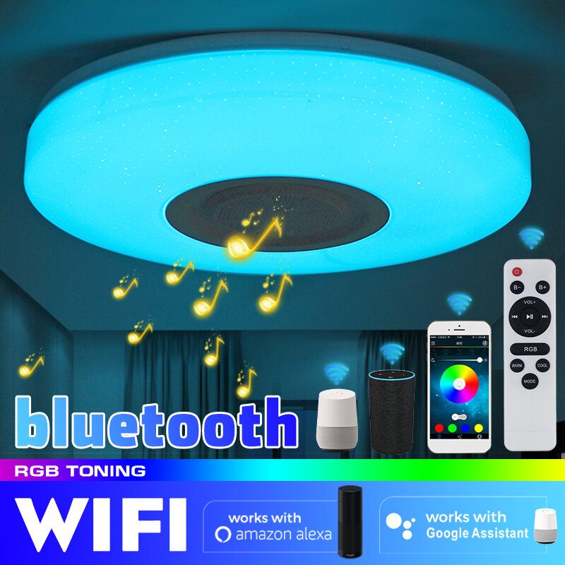 Bluetooth Wifi Led Mennyezeti Lámpa Rgb Zenei Hangszóró Szabályozható App Távoli Szoba