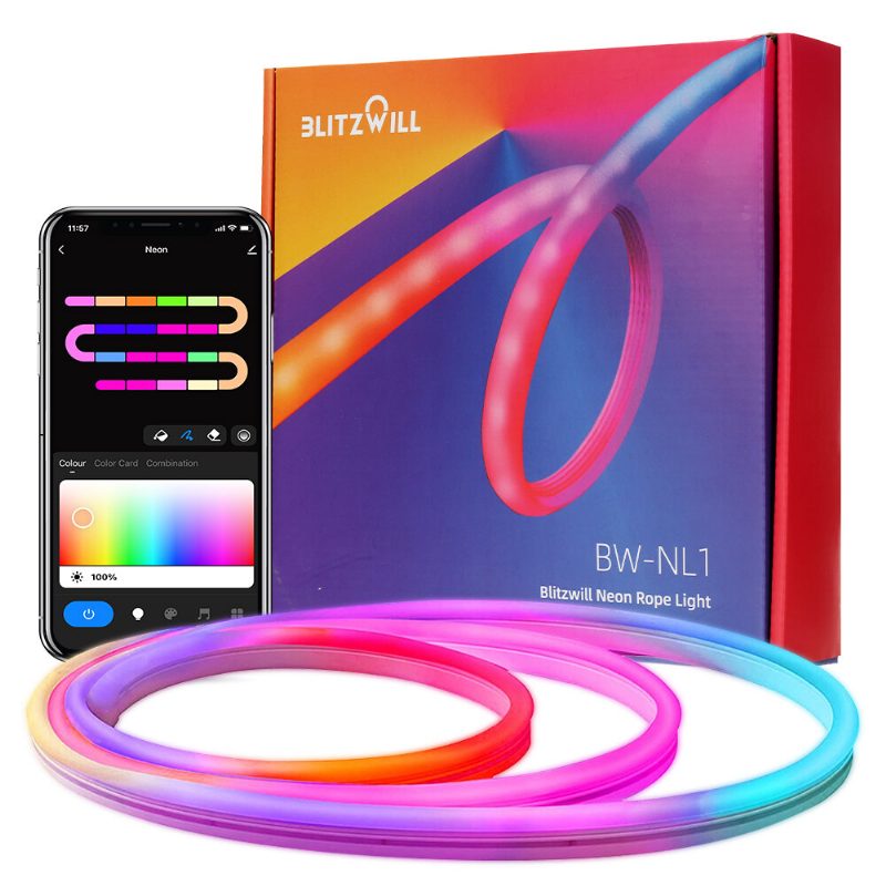 Bw-nl1 Neon Led Csíkos 3m Rgbic Lámpák Zeneszinkronizálással Diy Design App És Távirányító Dolgozzon Az Alexa Google Assistant Neoncsíkos Lámpával Nappali Játék Fali Dekorációhoz