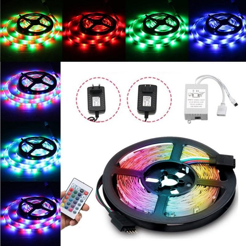 Dc12v 24w 2a 5m Vízálló Smd3528 Rgb Led Szalaglámpák Us Eu Tápadapter + 24 Gombos Távirányító