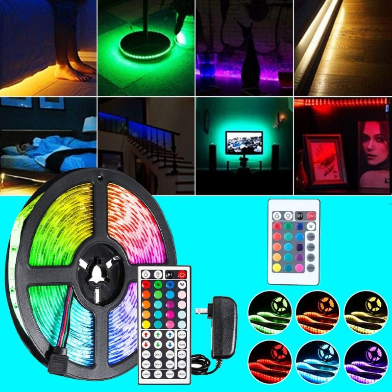 Dc12v 5m 2835 Smd Rgb Nem Vízálló Led Szalaglámpa + 24 Vagy 44 Gombos Infravörös Távirányító + Tápadapter