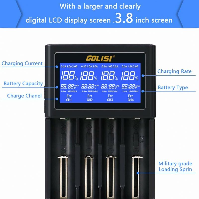 Golisi I4 Lcd Képernyős Kijelző Usb Töltés Intelligens 2a Gyors Akkumulátortöltő Li-ion Nimh Akkumulátorok