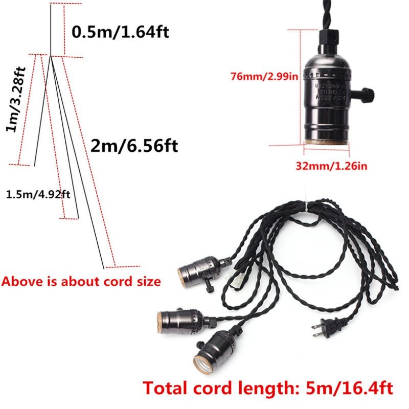 Kingso E27 E26 Edison Socket Vintage Stílusú Függőlámpa Vezetékes Fényerő-szabályozó Lámpakapcsolóval Ac 110-220v