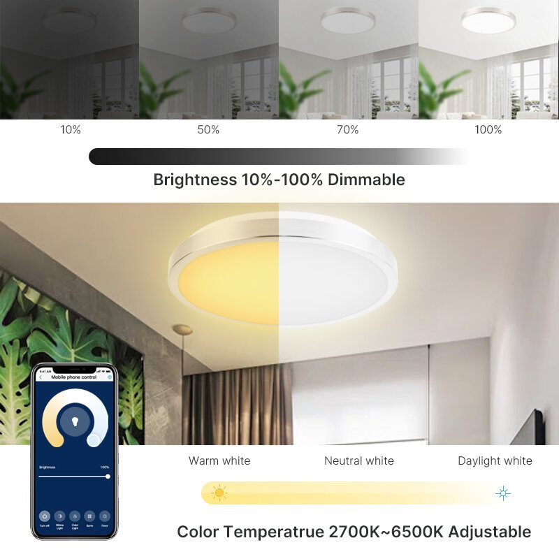 Lllinkin Sr01 15w/20w Rgb Szabályozható Wifi Smart Led Mennyezeti Lámpa App Control Hangvezérlés Működik Az Alexa Google Assistant Tuya Segítségével