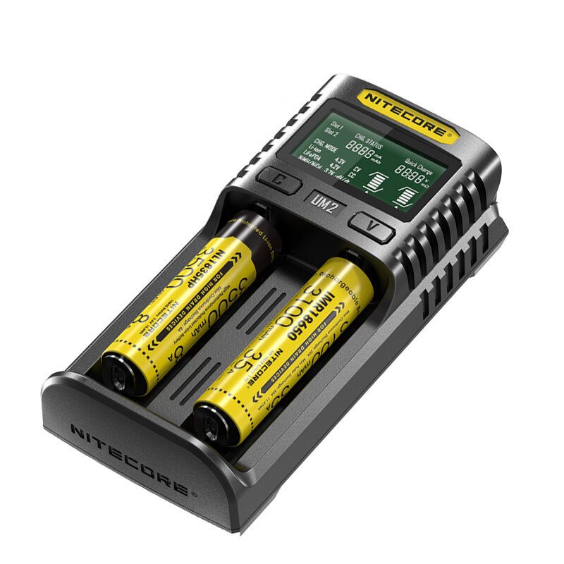 Nitecore Um2 Lcd Kijelző 5v/2a Lítium Akkumulátor Töltő Usb Qc Smart Rapid Aa Aaa 18650 21700 26650