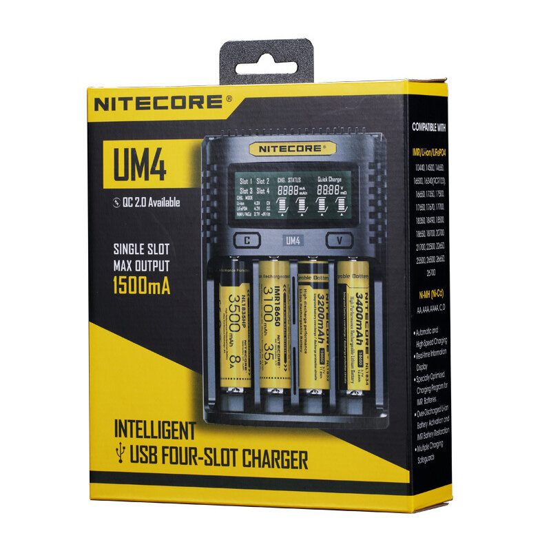 Nitecore Um2/um4 Lcd Kijelző 5v/2a Lítium Akkumulátor Töltő Usb Qc Smart Rapid Aa Aaa 18650 21700 26650