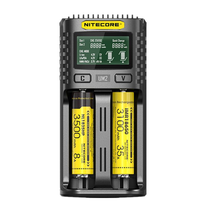 Nitecore Um2/um4 Lcd Kijelző 5v/2a Lítium Akkumulátor Töltő Usb Qc Smart Rapid Aa Aaa 18650 21700 26650