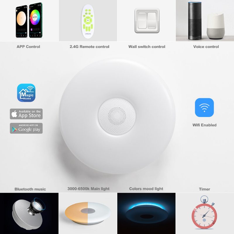 Offdarks Intelligens Mennyezeti Lámpa Lxd-xg36-sp Wifi Hangvezérlés Bluetooth Hangszóró App Távirányító Hálószoba Konyha Zene
