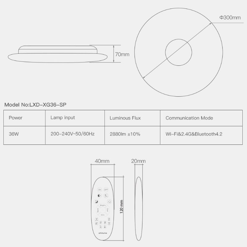 Offdarks Intelligens Mennyezeti Lámpa Lxd-xg36-sp Wifi Hangvezérlés Bluetooth Hangszóró App Távirányító Hálószoba Konyha Zene