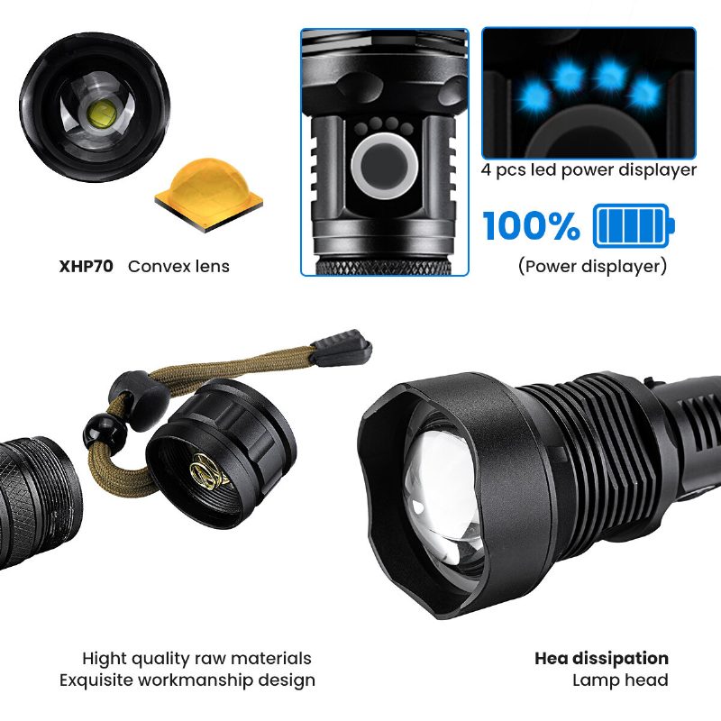 Outerdo Xhp70.2 90000 Lumens 26650 Akkumulátoros Led Zseblámpa Usb Újratölthető Kültéri Vízálló Taktikai