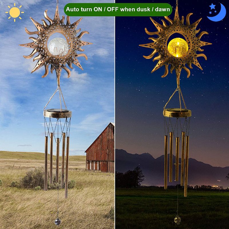 Solar Wind Chimes Kovácsoltvas Szélharangok Hold Vetítés Függő Kültéri Dekoráció Retro Bronz Fém