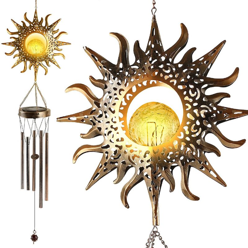 Solar Wind Chimes Kovácsoltvas Szélharangok Hold Vetítés Függő Kültéri Dekoráció Retro Bronz Fém