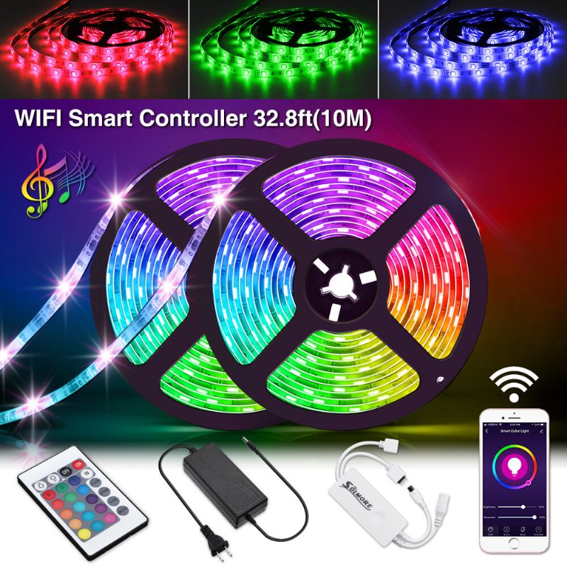 Solmore 2*5m Led Csíkok Wifi Vezeték Nélküli Okostelefon App Control 300 Led Szalagfény Vízálló Ip65 Rugalmas Rgb 24 Gombos Karácsonyi Díszekkel Fényekkel