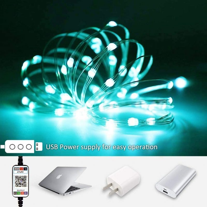 Usb Fairy Lights Led Füzérfények Zene Szinkronizálás Bluetooth App Telefon Beltéri Kültéri Csillogó Lámpák 32.8ft Függő Függönyfüzér Színváltó Csillagos