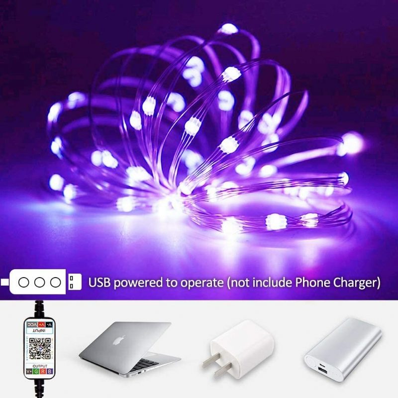 Usb Fairy Lights Led Füzérfények Zene Szinkronizálás Bluetooth App Telefon Beltéri Kültéri Csillogó Lámpák 32.8ft Függő Függönyfüzér Színváltó Csillagos