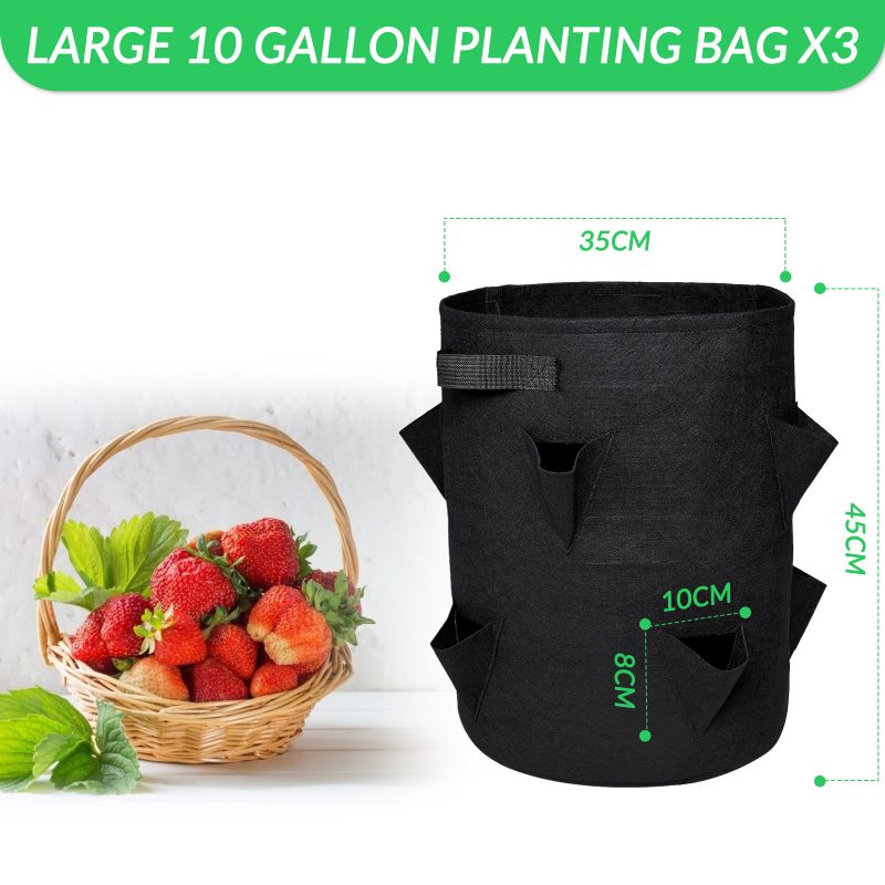 Grow Bags Eper Vetőtáskák Füllel És Fogantyúkkal 3 Db 10 Gallonos Nagy Teherbírású Szövetből Készült Cserepek Paradicsomos Sárgarépa Hagymás Gyümölcsök Virágai És Zöldségei Számára