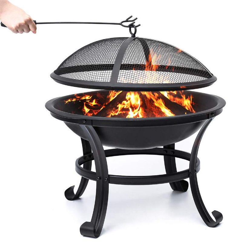 Kingso 22 Hüvelykes Fire Pit Acél Fa Égető Kis Tűzrakás Szikraszűrővel Rönkrostély Pókerrel