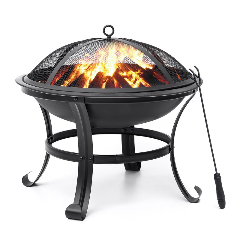 Kingso 22 Hüvelykes Fire Pit Acél Fa Égető Kis Tűzrakás Szikraszűrővel Rönkrostély Pókerrel