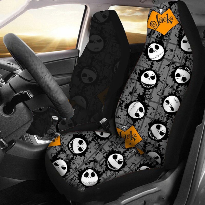 1/2 Db Skull Printed Univerzális Autó Első Üléshuzata Auto Cushion Protector Mat