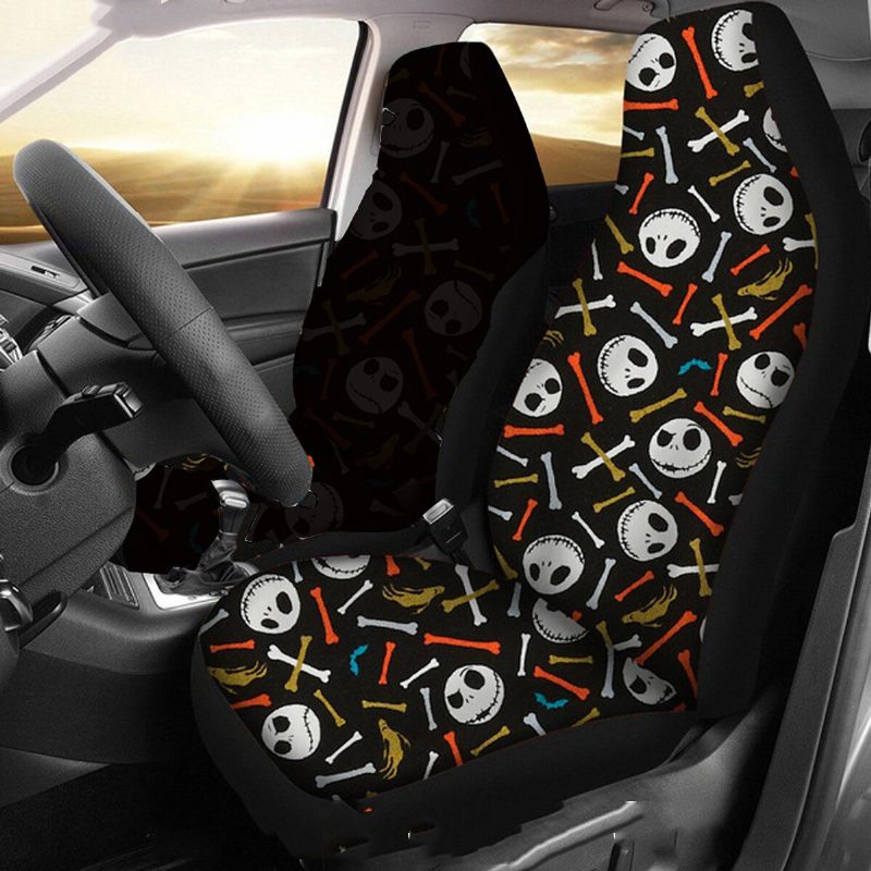 1/2 Db Skull Printed Univerzális Autó Első Üléshuzata Auto Cushion Protector Mat