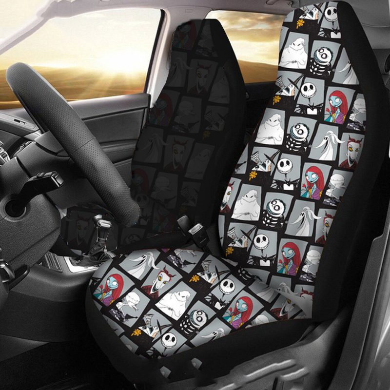 1/2 Db Skull Printed Univerzális Autó Első Üléshuzata Auto Cushion Protector Mat