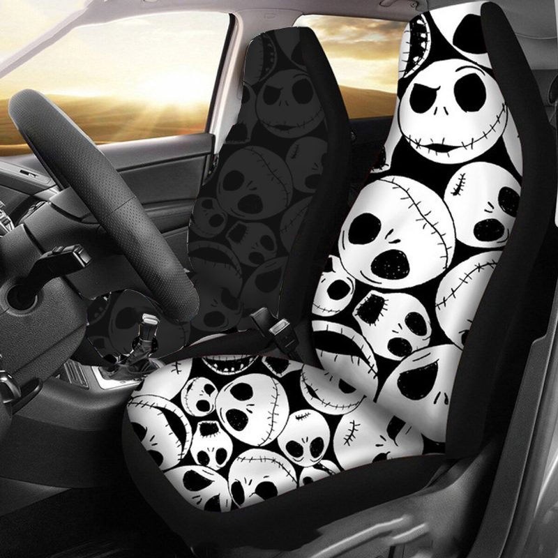 1/2 Db Skull Printed Univerzális Autó Első Üléshuzata Auto Cushion Protector Mat