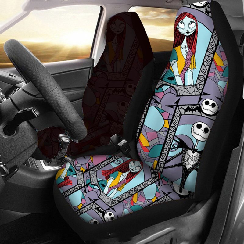 1/2 Db Skull Printed Univerzális Autó Első Üléshuzata Auto Cushion Protector Mat