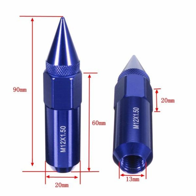 20db M12x1.5 Alumínium 60 mm-es Autó Kerekek Felnik Füles Anyák Tüskés Kiterjesztett Tuner