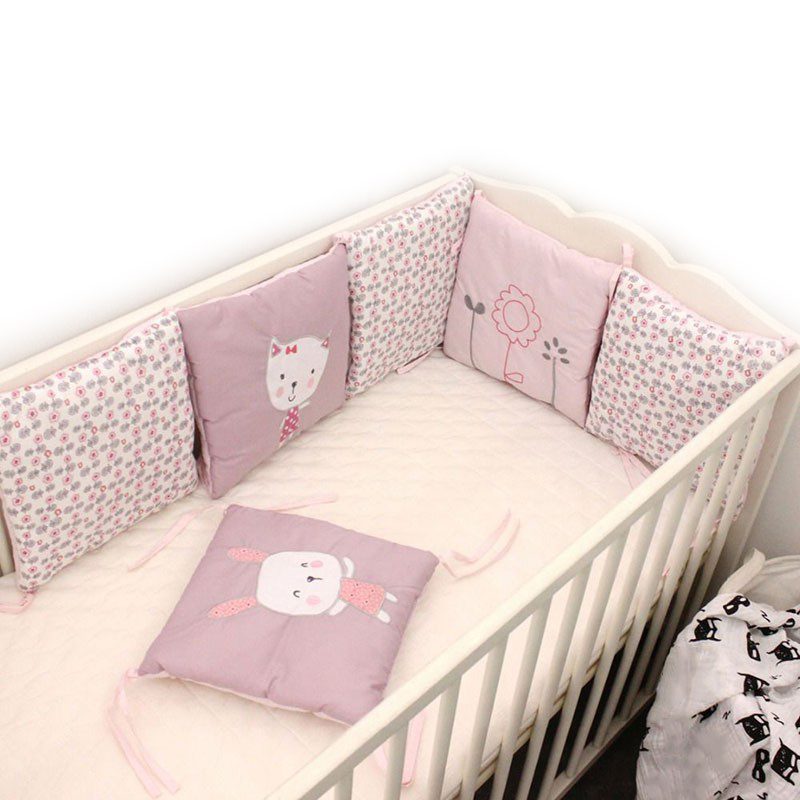 6 Panel Baby Safe Kiságy Lökhárítók Pink Cartoon Animal