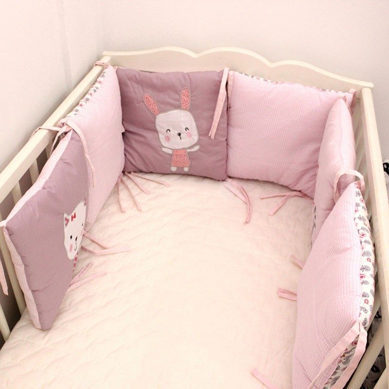 6 Panel Baby Safe Kiságy Lökhárítók Pink Cartoon Animal