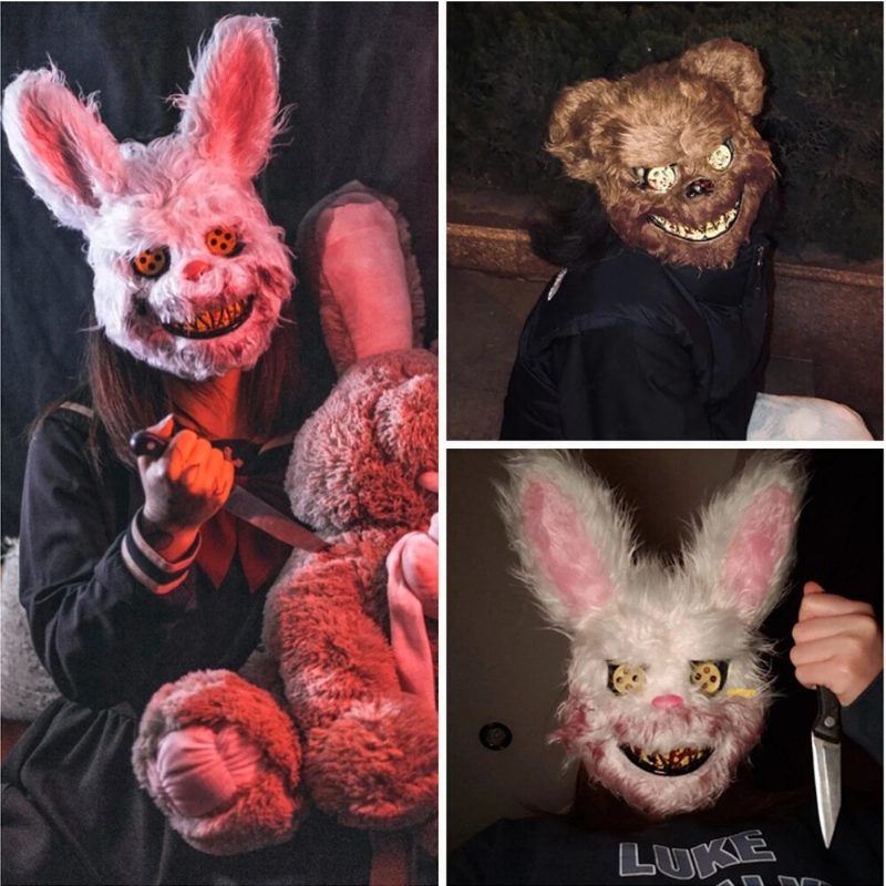 Bloody Killer Rabbit Bear Maszk Scary Halloween Mask Plüss Cosplay Horror