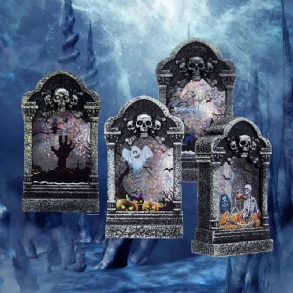 Halloween Led Fény Lámpa Csontváz Sírkő Kastély Műanyag Kellék Party Ajándék Dekor Asztali