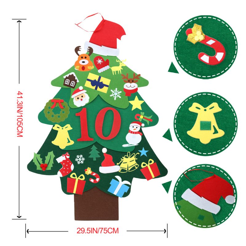 Jeteven Diy Filc Karácsonyfa Gyerekeknek Fal Karácsonyi Díszek Visszaszámlálás Adventi Naptár 3.2ft 37db Boldog