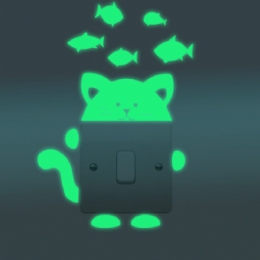 Honana Dx-139 Fluorescent Glow Cat Gondolkodó Fish Switch Fali Matrica Otthon Hálószoba Dekoráció