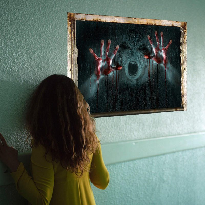 Horror Falmatricák Art Otthoni Dekoratív Halloween Falmatrica Lány Szellem Törött