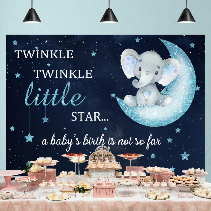 Kék Elefánt Fényképezés Hátteret Baby Shower Party Születésnapi Állatok Háttere