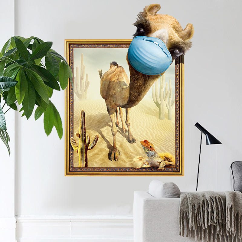 Miico Creative 3d Desert Camel Frame Pvc Kivehető Otthoni Szoba Dekoratív Fali Ajtó Dekor Matrica