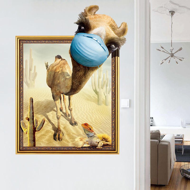 Miico Creative 3d Desert Camel Frame Pvc Kivehető Otthoni Szoba Dekoratív Fali Ajtó Dekor Matrica